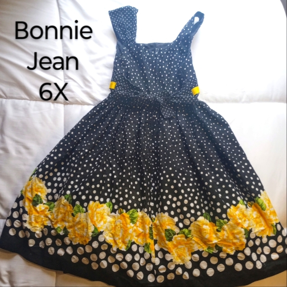 Bonnie Jean Yellow and Black Sundress with Square Neck Sleeveless Style